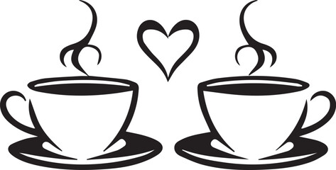 Love Brews: Two coffee cups, side-by-side, connected by a heart, steam rising invitingly from each, symbolizing the warmth and connection of shared moments, a perfect visual for romance or friendship.