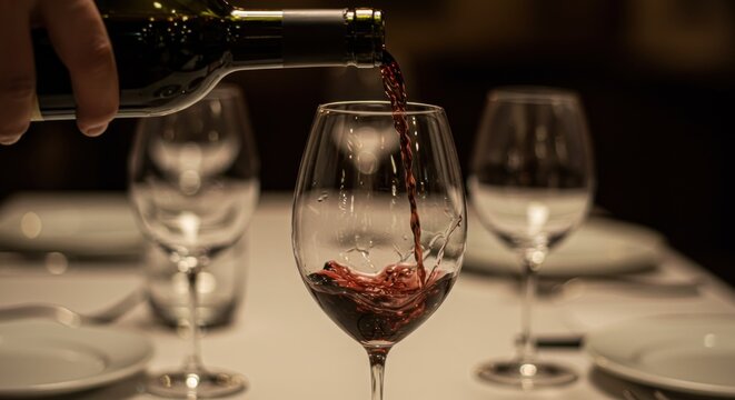 Elegant table setting with wine glasses and red wine