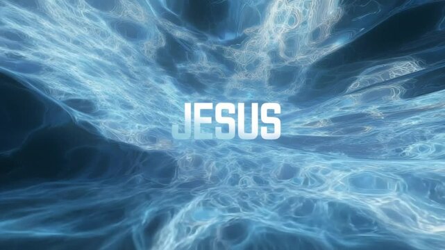 Abstract representation of the name Jesus in a flowing blue design  