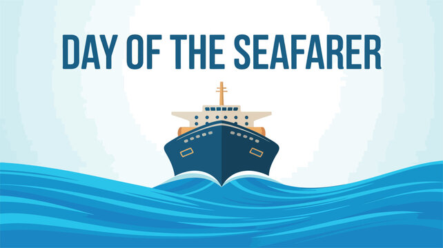 Day of the Seafarer Container Ship Illustration in Ocean Waves with Radiant Sky