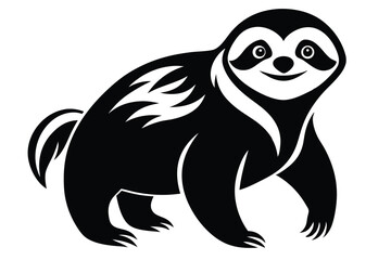 Charming sloth rendered in a monochromatic black and white stands on the ground