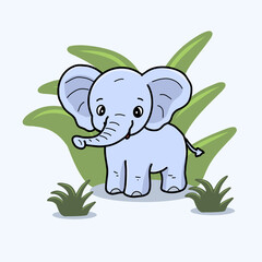 Cute Elephant Illustration Vector Issolated Background Concept