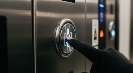 Metallic elevator button closeup