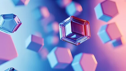 Vibrant 3D geometric shapes floating in a colorful abstract background, showcasing modern design - Powered by Adobe