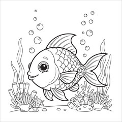 Happy Baby Fish Illustration for Children Marine Activity Book