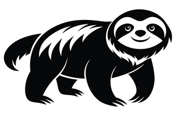 Smiling sloth walking with its claws out, depicted in black and white monochrome