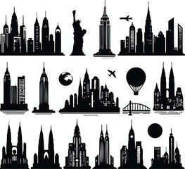 Big city skyline vector icons with white background