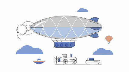 Retro Airship and Transportation Illustration © anirut