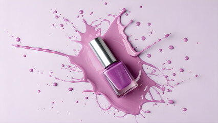 Purple nail polish on purple splash background 