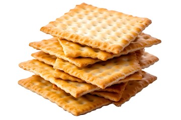 Fototapeta premium Delicious square crackers stacked on white background food photography snack