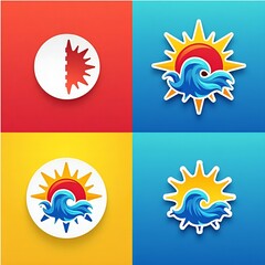 Obraz premium Summer sun and wave icons on colorful backgrounds