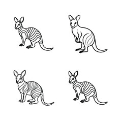 Black and white illustrations of kangaroos with varying designs and poses suitable for design projects.