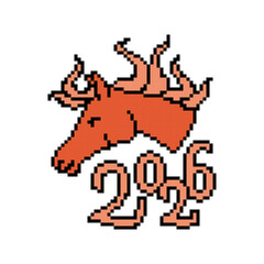2026, Year of the Fire Horse vector pixel art design. Graphic element for Chinese New Year holiday cards, party invitations, banners, flyers, posters, stickers, prints.