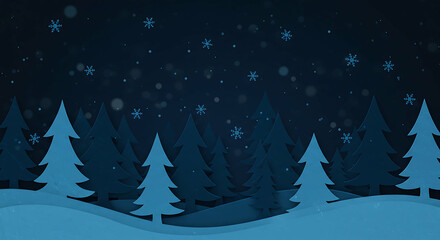 Obraz premium Stylized winter forest landscape with snowflakes and paper cut effect design