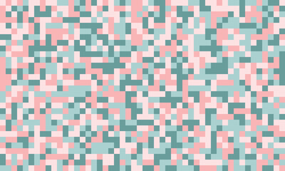 Fototapeta premium Abstract pixel art background. Soft pastel pink, teal, and white squares create a calming, textured effect. Ideal for website banners, social media graphics, or textile designs.