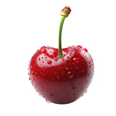 A single red wet cherry on transparent background