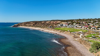 Hallett Cove Beach, South Adelaide, South Australia: Aerial Drone Image Featuring Dramatic Coastal Cliffs, Rocky Shoreline, Urban Suburbs, and the Expansive Gulf St Vincent