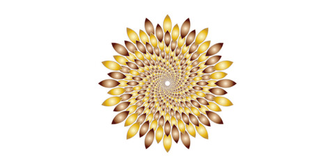  "Abstract Mandala art golden spiral flower with petal-like elements on a white background. Modern decorative fractal design, perfect for luxury branding, or ornamental digital illustration"