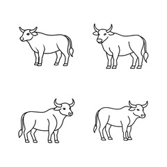 Simple line art illustrations of four standing bulls representing strength and power in black and white