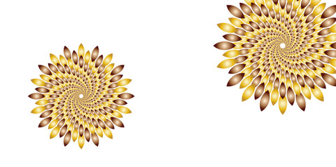  "Abstract Mandala art golden spiral flower with petal-like elements on a white background. Modern decorative fractal design, perfect for luxury branding, or ornamental digital illustration"