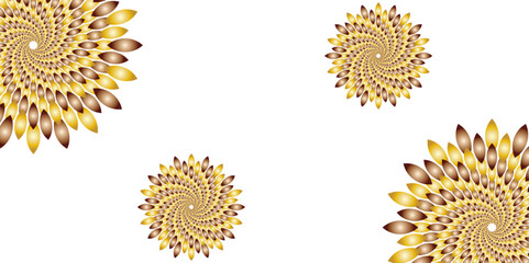 "Abstract Mandala art golden spiral flower with petal-like elements on a white background. Modern decorative fractal design, perfect for luxury branding, or ornamental digital illustration"
