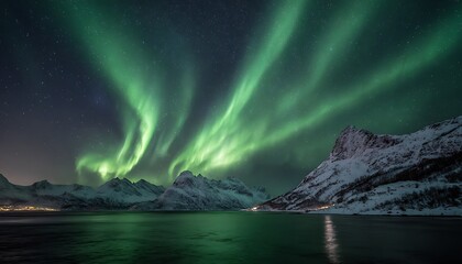 Naklejka premium Aurora pulses through icy winds across forgotten primeval night