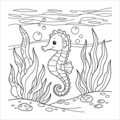 Cute Seahorse Coloring Page for Children Ocean Activity Book Design