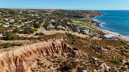 Hallett Cove Beach, South Adelaide, South Australia: Aerial Drone Image Featuring Dramatic Coastal...
