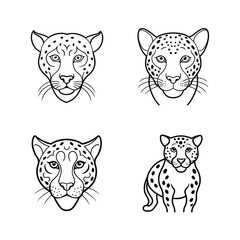 A set of four simple and elegant black and white leopard illustrations