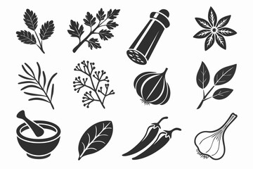 set of different herbs