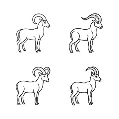 Vector illustration of four ibex animals in different poses presented against a white background