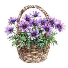 watercolor of A Osteospermum Flower Basket, vector, isolated on a white background.