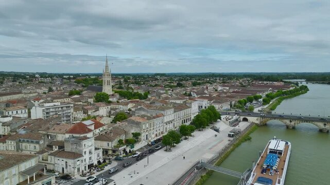 Libourne from a drone, Gironde, Nouvelle-Aquitaine, Saint-Emilion and Pomerol, Southwestern France, Europe