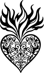Floral Heart Vector Design, Decorative Heart Silhouette Art, Elegant Heart Frame Vector, Vintage Floral Heart Illustration, Romantic Heart Ornament Vector, Black Ornamental Heart Design, Baroque Heart
