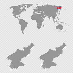Fototapeta premium North Korea Map Set with World Location.