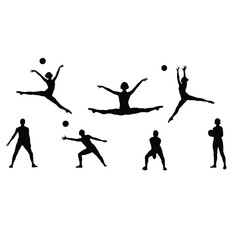 Silhouette Collection Dynamic Female Volleyball Players in Action