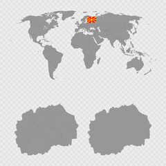 Obraz premium North Macedonia Map Set with World Location.