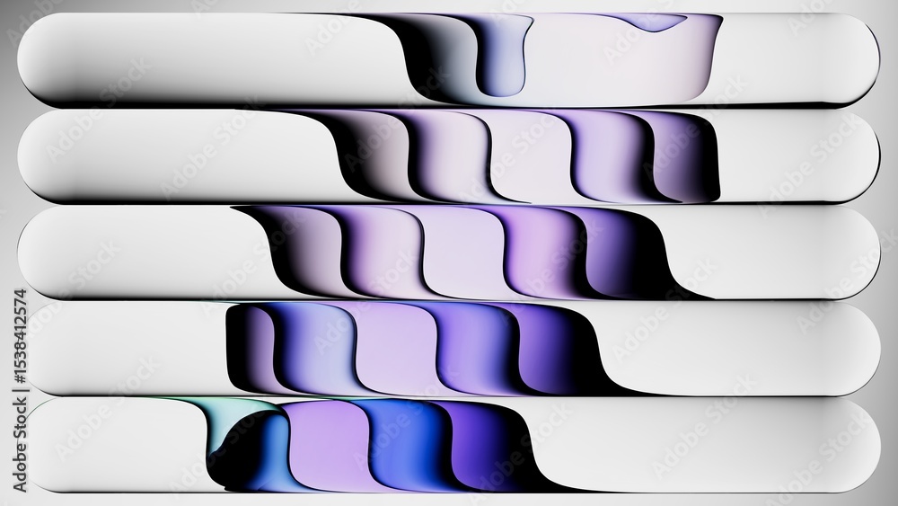 Fototapete abstract background. ribbed glass effect. glossy polished metallic blinds. paper layers. 3d renderin