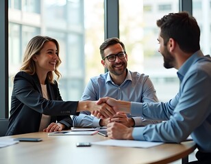 Business people shaking hands in modern office