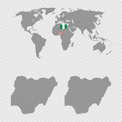 Nigeria Map Set with World Location.