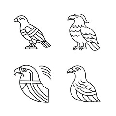 Vector illustrations of four different stylized birds in a minimalist black and white design