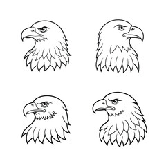 Line art illustration of bald eagle heads in various angles and expressions