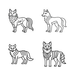 Obraz premium Line art illustrations of various posed wolves suitable for logos and design elements
