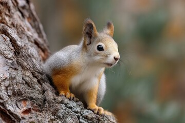 Fototapeta premium Squirrel on tree looking right