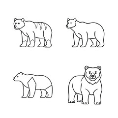 Set of four simple outlined bears illustrations isolated on white background for design elements