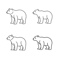 Simple outline illustrations of four different bears in a standing side profile position