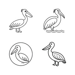 Obraz premium Simple black and white pelican vector illustrations depicting different poses and styles