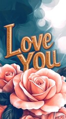 Floral greeting card and I love you text