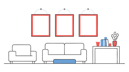 Minimalist Living Room Interior Design with Empty Frames