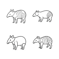 Four simple outlined illustrations of tapirs in different poses and line art style